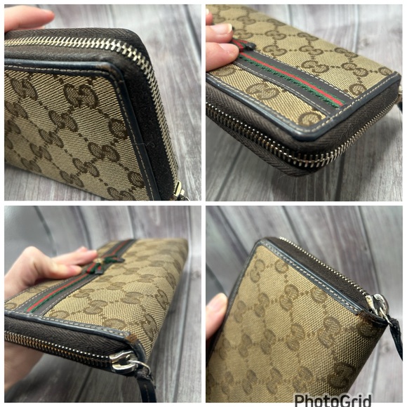 GUCCI Sherry Line GG Canvas & Leather Bow Detail Zip Long Wallet Beige Brown - Picture 14 of 15